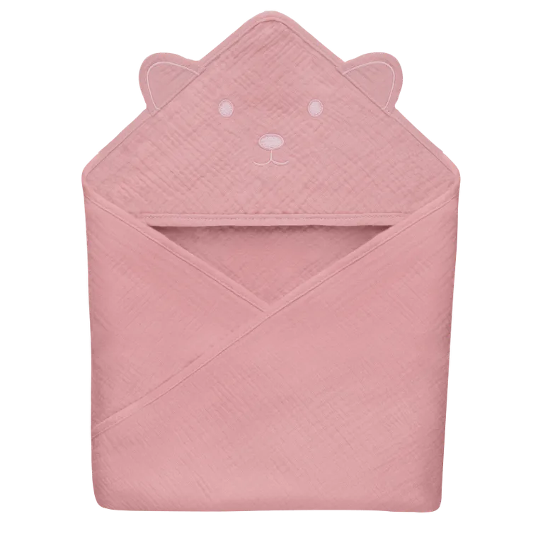 Lionelo, Muslin, okrycie kąpielowe z kapturkiem, Pink Baby