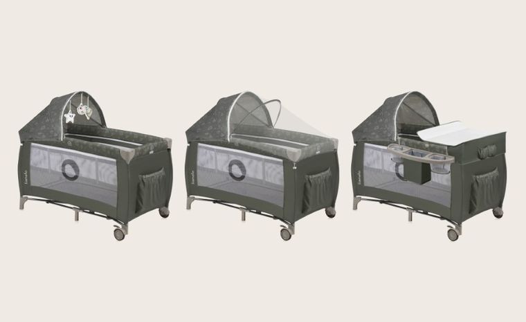 Lionelo, Sven Plus, łóżeczko turystyczne z akcesoriami, Beige Olive