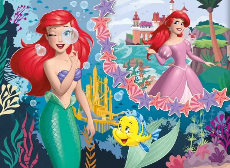 Lisciani, Księżniczki Disneya, Eko, puzzle dwustronne, Arielka, 48 elementów