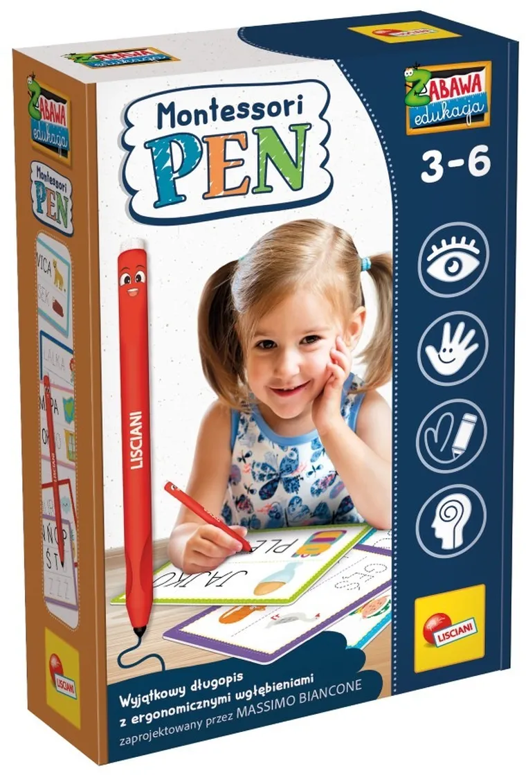 Lisciani, Montessori Pen, długopis z 32 tabliczkami, zestaw edukacyjny