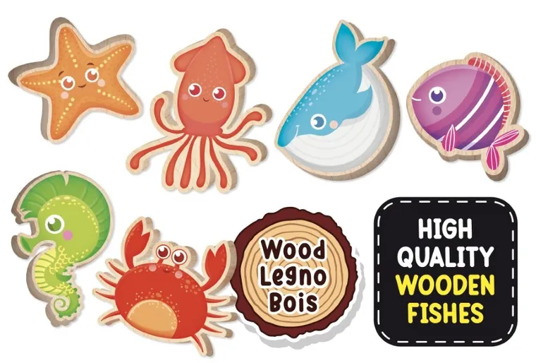 Lisciani, Montessori, Zwierzęta morskie, puzzle drewniane, okrągłe, 13 elementów