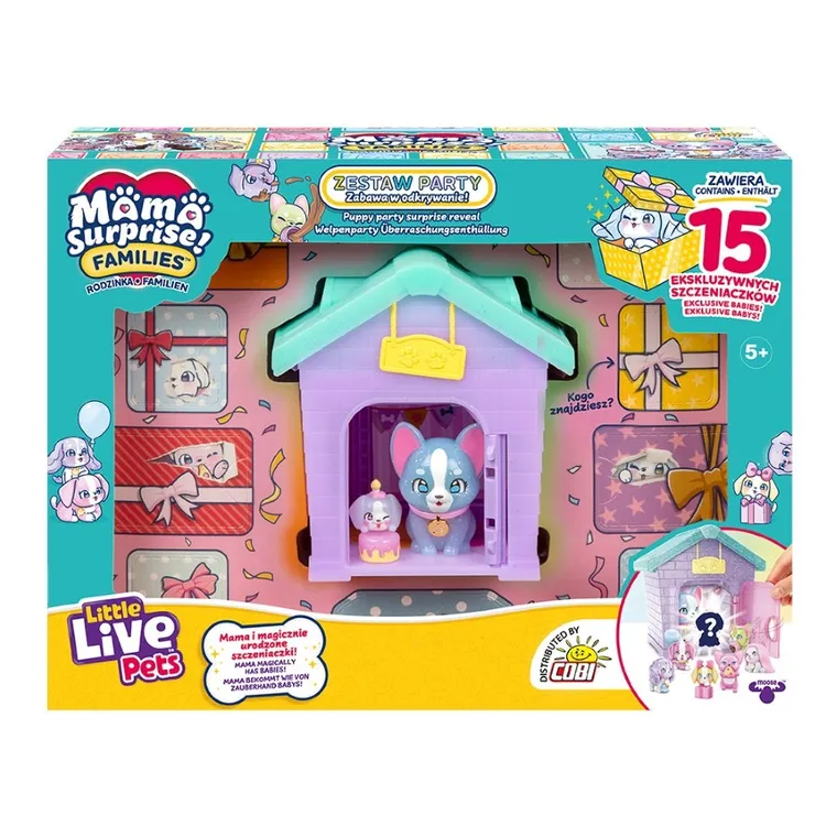Little Live Pets, Mama Surprise Families, Domek Mamy Zestaw Party, Mama Buldog Francuski i małe pieski, zabawka interaktywna