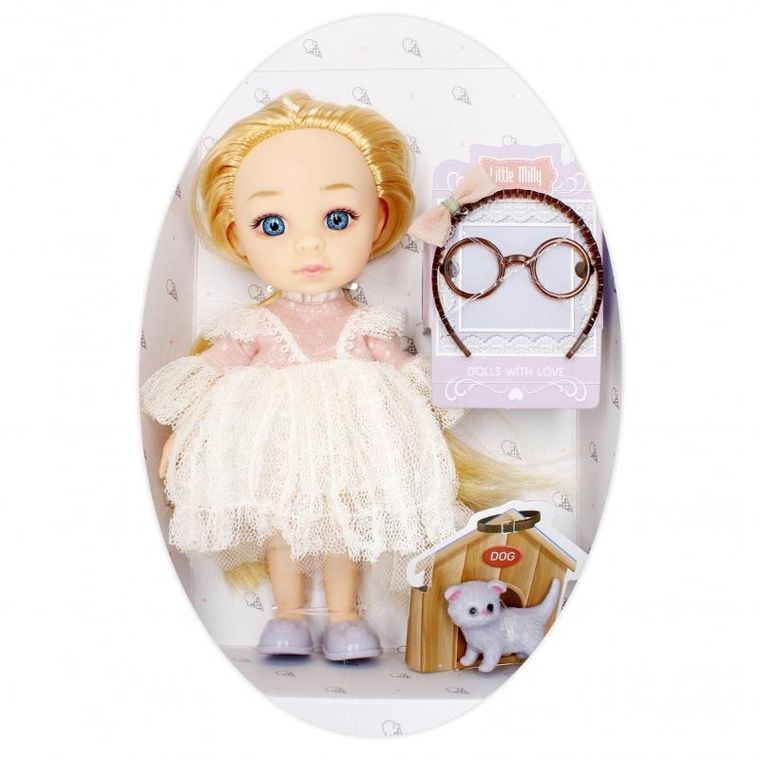 Little Milly, lalka z akcesoriami i kotkiem, 15 cm