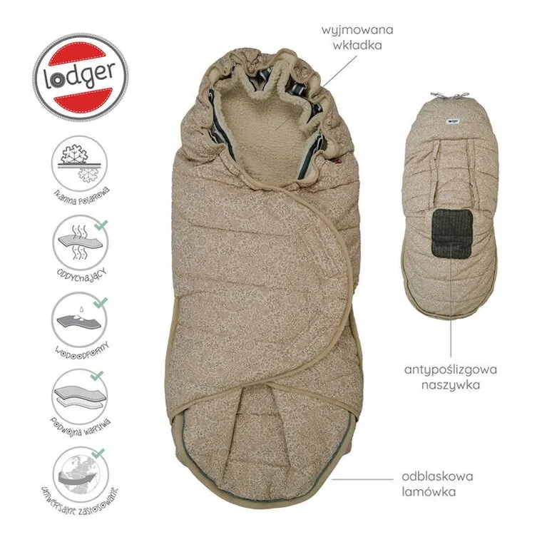 Lodger, Taslon, Birch, zimowy śpiworek do wózka, wodoodporny, jasnobeżowy
