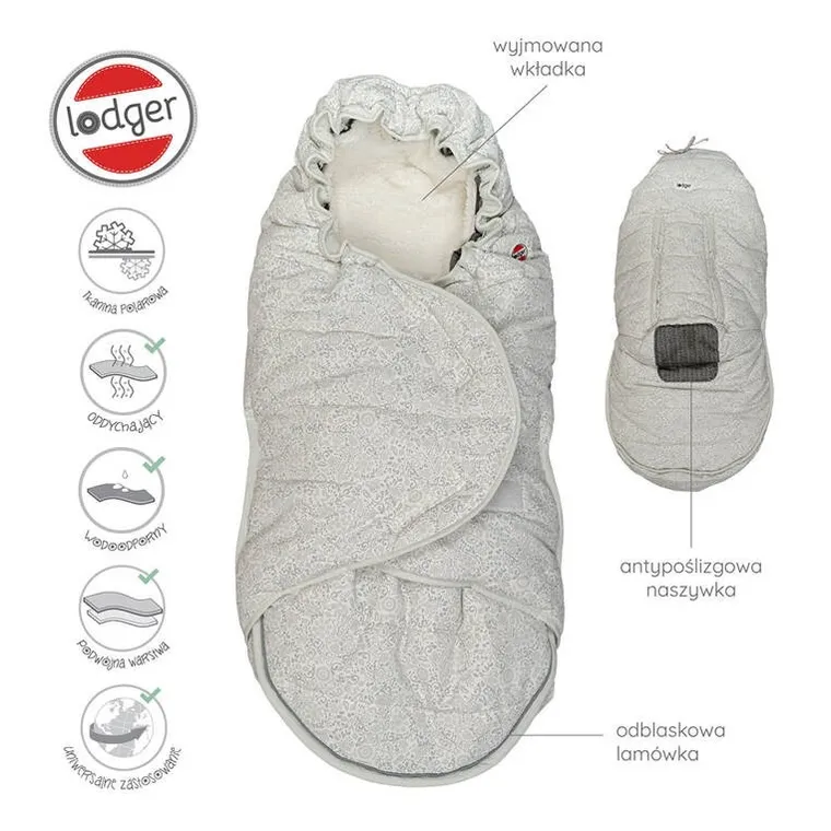 Lodger, Taslon, Drizzle, zimowy śpiworek do wózka, wodoodporny, szary