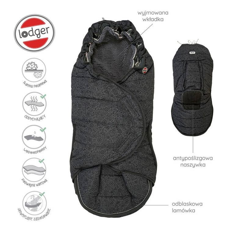Lodger, Taslon, Pigeon, zimowy śpiworek do wózka, wodoodporny, grafitowy
