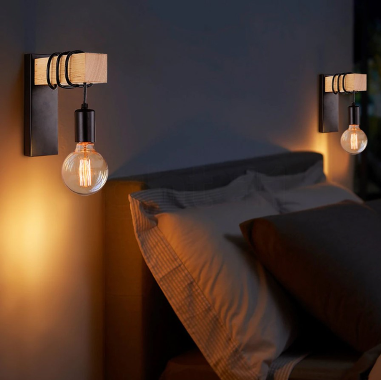 Loft, kinkiet ścienny, lampa ścienna, czarno-drewniany