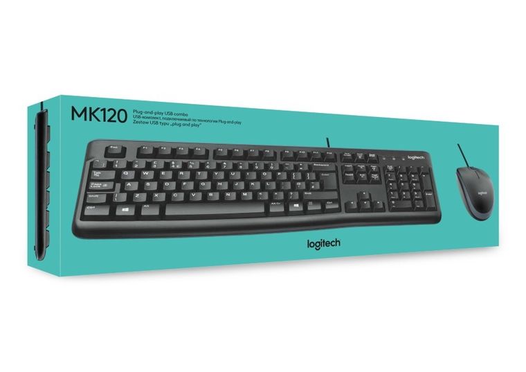Logitech, zestaw, klawiatura membranowa, mysz optyczna, 1000 dpi, MK120, 920-002562, USB 2.0, US, czarny