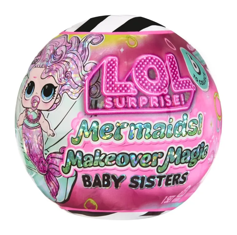 L.O.L. Surprise, Mermaids! Makeover Magic Baby Sisters, kula niespodzianka z laleczką, 1 szt.