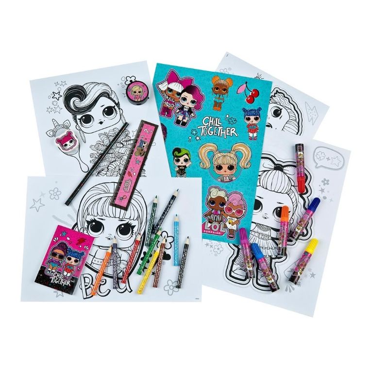 L.O.L. Surprise, zestaw przyborów szkolnych z kolorowankami, 35 elementów