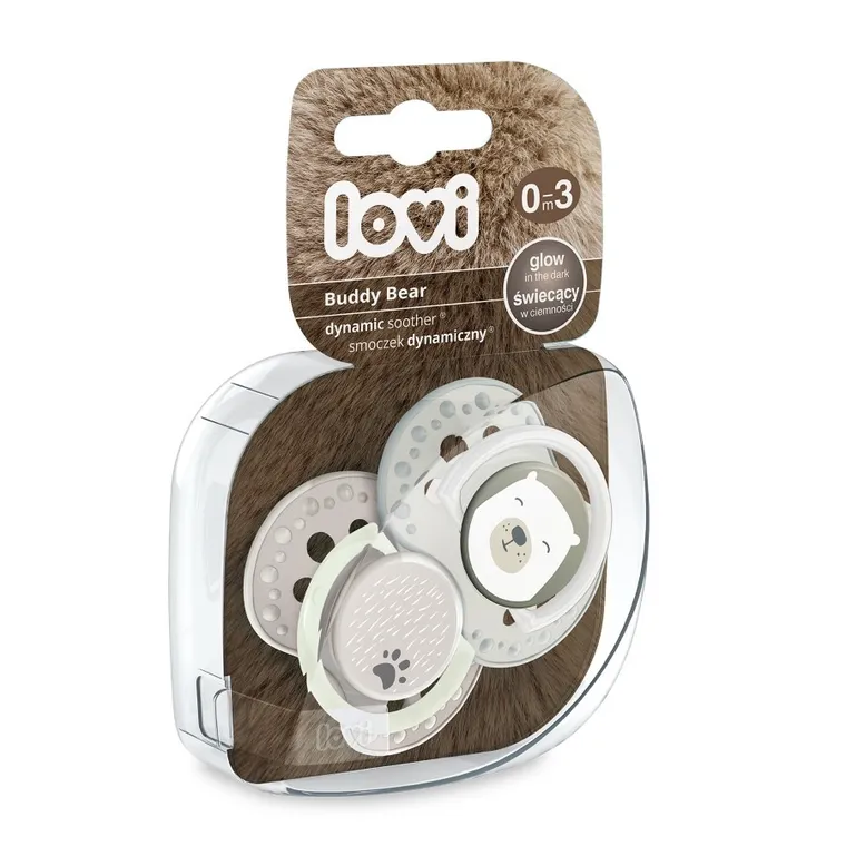 Lovi, Buddy Bear, smoczek dynamiczny, uspokajający, silikonowy, 0-3m, 2 szt.