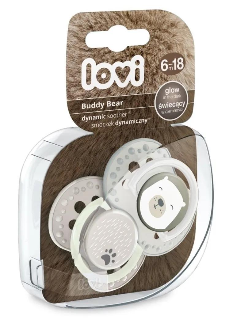 Lovi, Buddy Bear, smoczek dynamiczny, uspokajający, silikonowy, 6-18m, 2 szt.