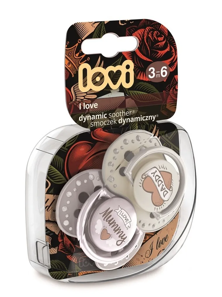 Lovi, I Love, smoczek dynamiczny, silikonowy, 3-6m, 2 szt.