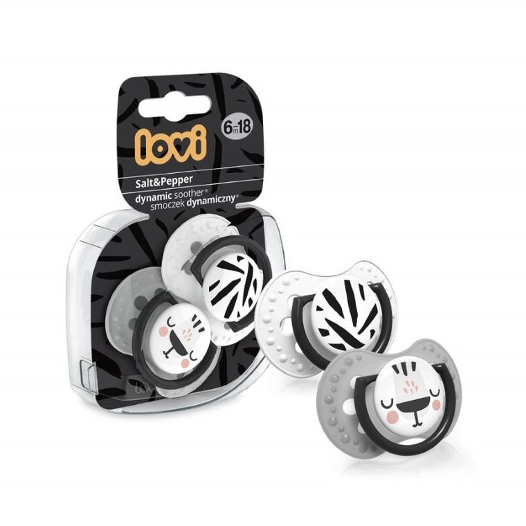 Lovi, Salt&Pepper, smoczek dynamiczny, silikonowy, 6-18m, 2 szt.