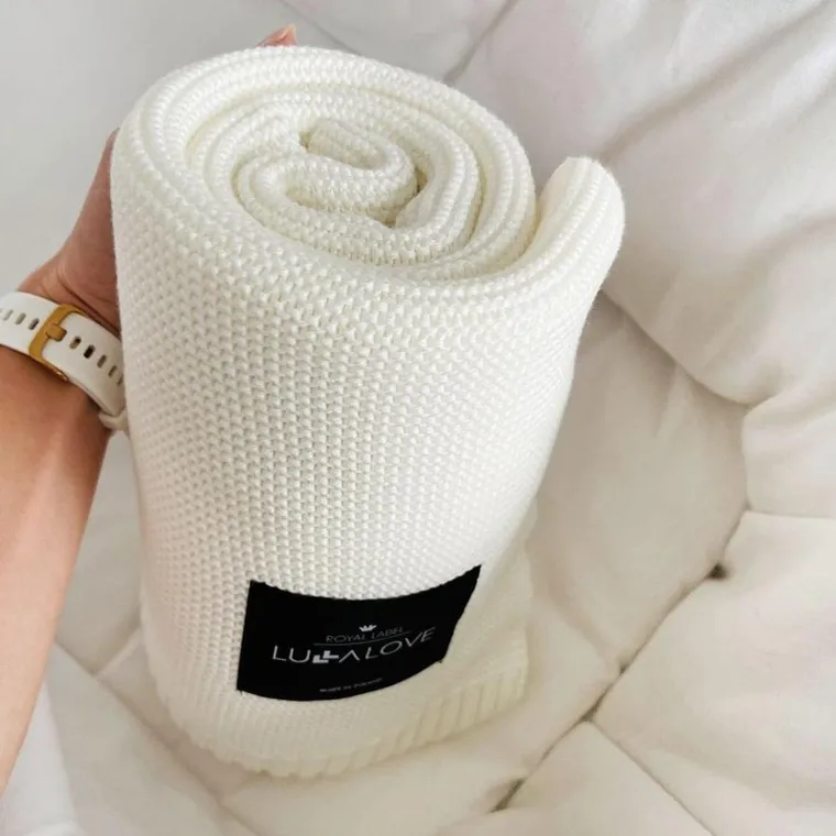 LullaLove, całoroczny koc bambusowy, skandynawski splot, kokos, 80-100 cm