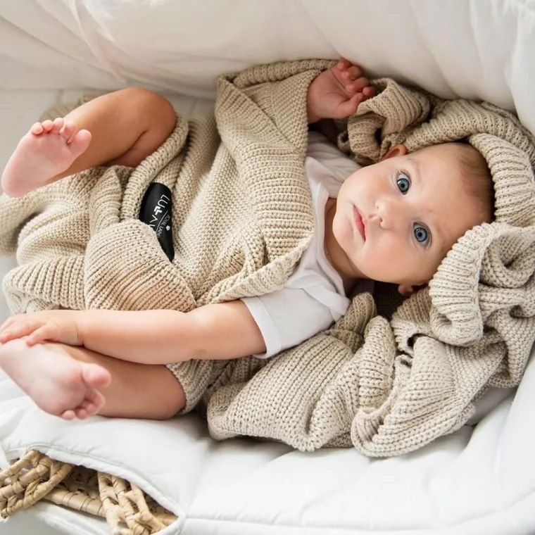 LullaLove, kocyk bambusowo-bawełniany z falbanką, całoroczny, beżowy, 90-110 cm