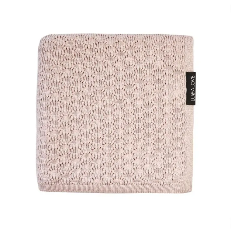 LullaLove, kocyk bambusowy, ażurkowy, pudrowy róż, 90-90 cm