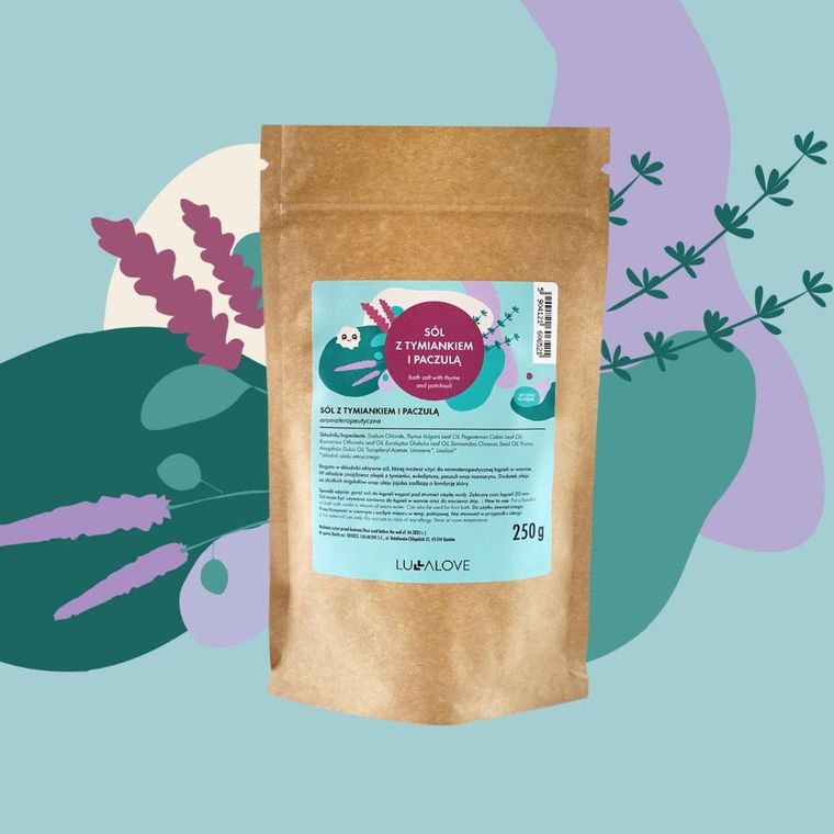 LullaLove, sól wspierająca z olejkami eterycznymi, tymianek i paczula, 250 g