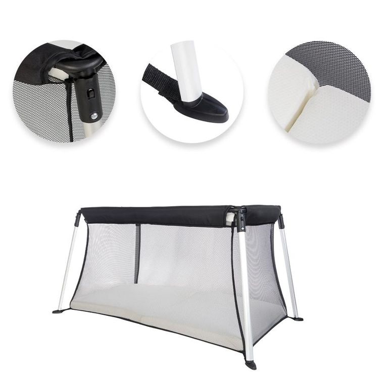 Luna Bambini, lekkie łóżeczko turystyczne, bez montażu, czarne