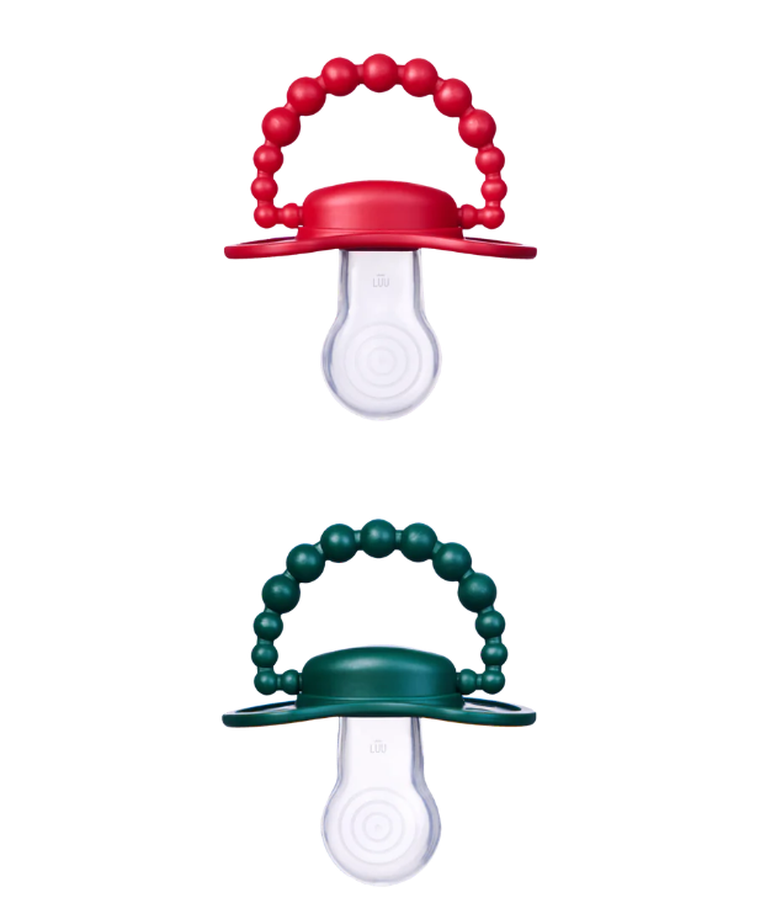 Luu Kids, smoczek pozycjonujący, Holy Green & Santa Red, 0-3m, 2 szt.
