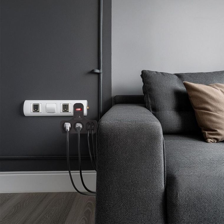 Maclean, gniazdko prądowe, poczwórne z wyłącznikiem, nóżką stabilizującą, typu E, 2-2,5A, 2-16A, MCE224 E/B