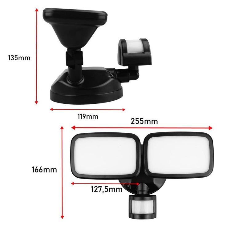 Maclean, ścienna lampa LED, z czujnikiem PIR, 20W, 1500LM, IP65, NEUTRAL WHITE 4000K, czarna, MCE524 B