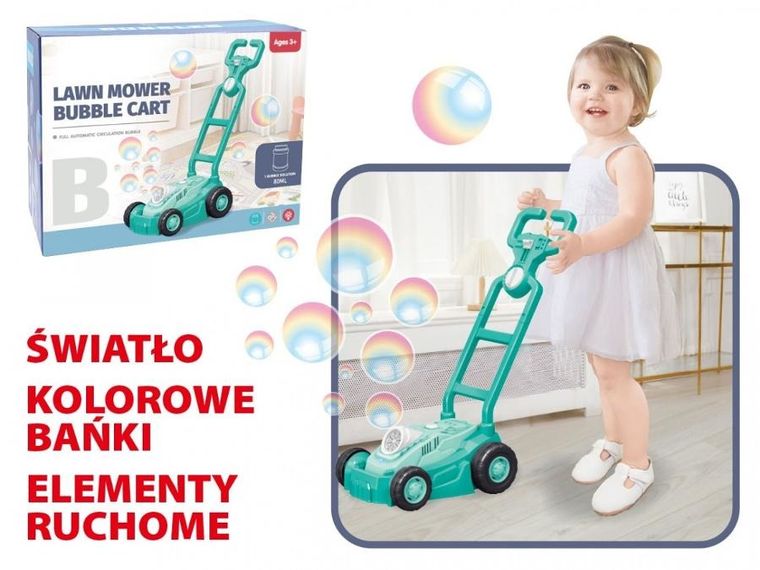 Madej, kosiarka na bańki mydlane, pchacz, niebieska