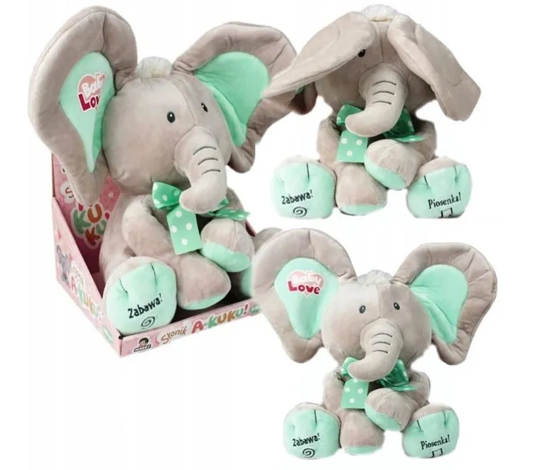 Madej, Słonik, A Kuku, maskotka interaktywna, beżowo-miętowy, 24 cm