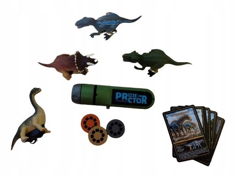 Madej, zestaw dinozaurów z projektorem, pojazdy