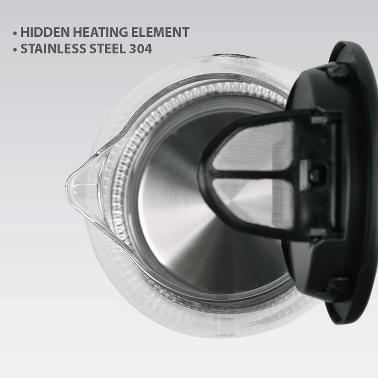 Maestro, czajnik elektryczny, szklany, czarny, 2200W, MR-063