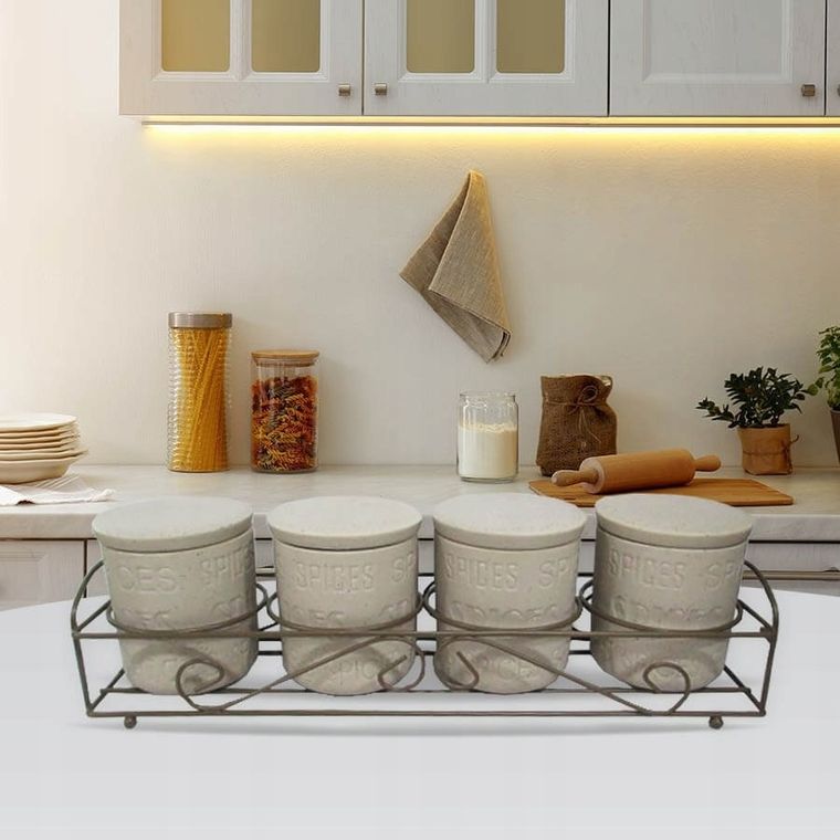 Maestro, Stone, pojemniki na przyprawy ze stojakiem, 4 szt.