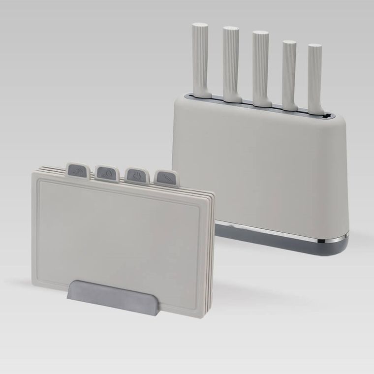 Maestro, zestaw noży i desek na podstawce, szary, MR-1412