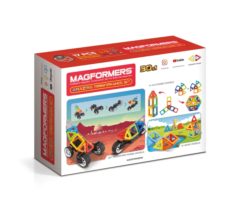 Magformers, Amazing Transform Wheel Set, klocki magnetyczne, 17 elementów