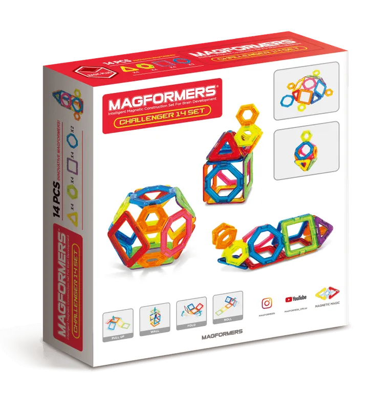 Magformers, Basic Plus, Challenger, klocki magnetyczne, 14 elementów