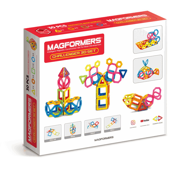 Magformers, Basic Plus, Challenger, klocki magnetyczne, 30 elementów