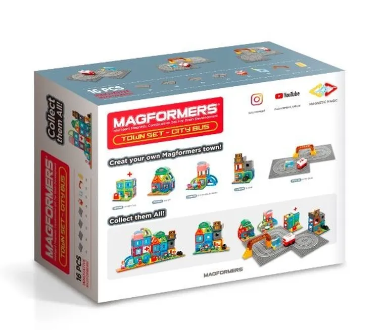 Magformers, Miasto, autobus, klocki magnetyczne, 16 elementów