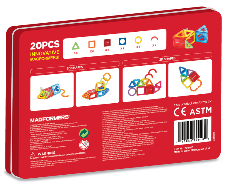 Magformers, Shapes & More, klocki magnetyczne, 20 elementów