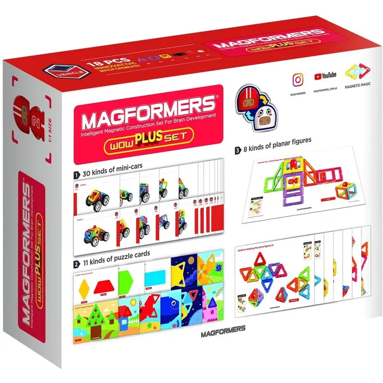 Magformers, Vehicle, Wow Plus Set, klocki magnetyczne, 18 elementów