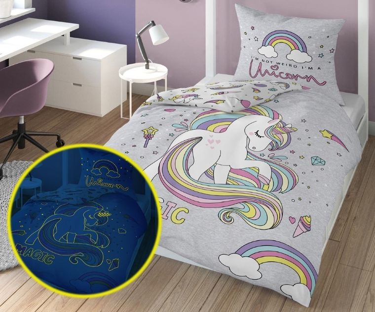 Magic Unicorn, pościel 2-częściowa, świecąca w ciemności, 160-200 cm