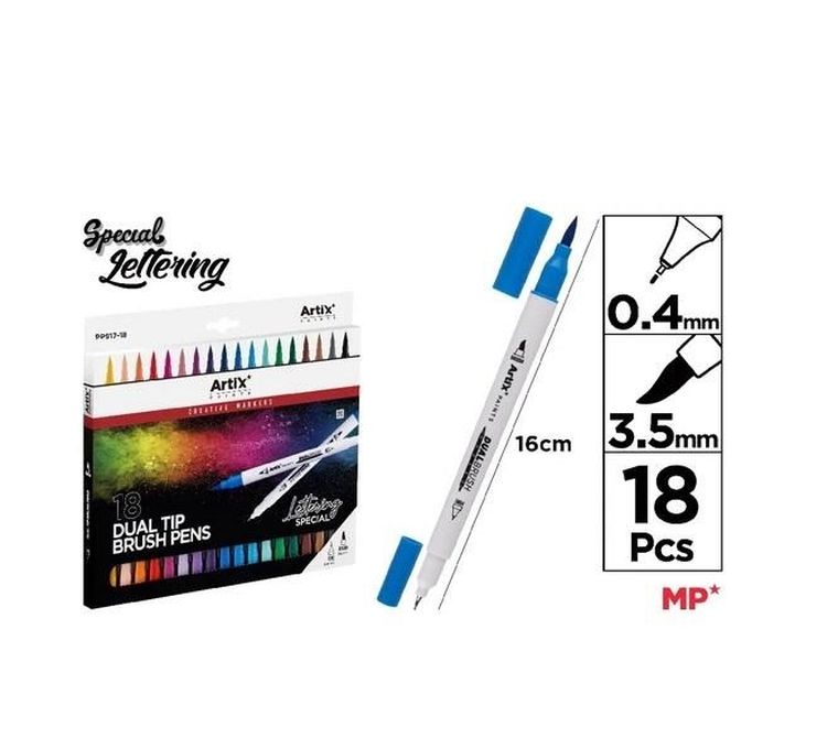 Main Paper, marker dwustronny, pędzelkowy, 18 kolorów