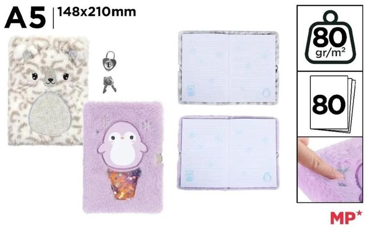 Main Paper, notes pluszowy z kłódką, 80 kartek, Frosty, 1szt