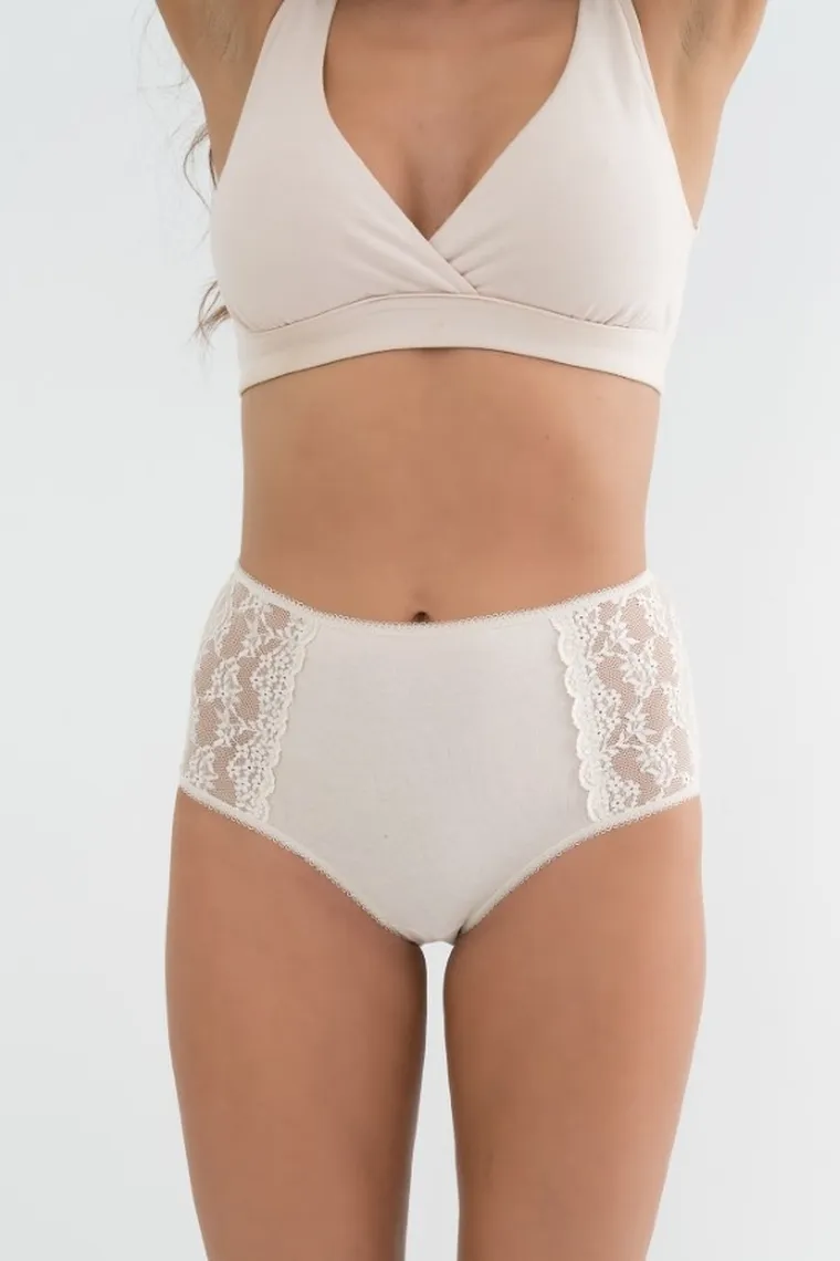Majtki figi damskie z wysokim stanem, ecru, Elba, Italian Fashion