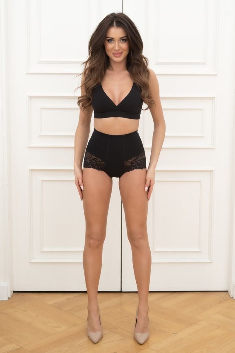 Majtki figi damskie z wysokim stanem, wyszczuplające, czarne, Euforia, Italian Fashion