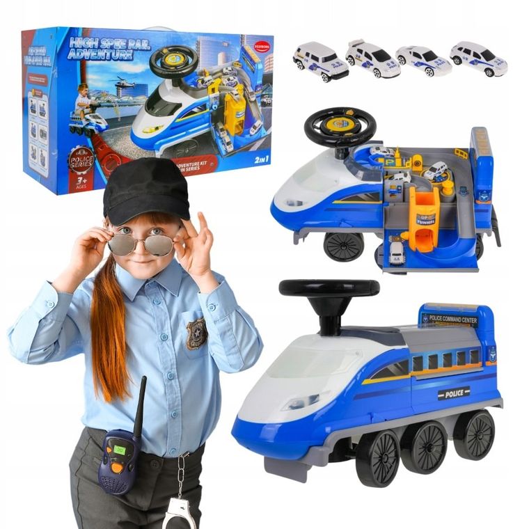 Maksik, jeździk interaktywny, policja, rozkładany tor samochodowy, niebieski