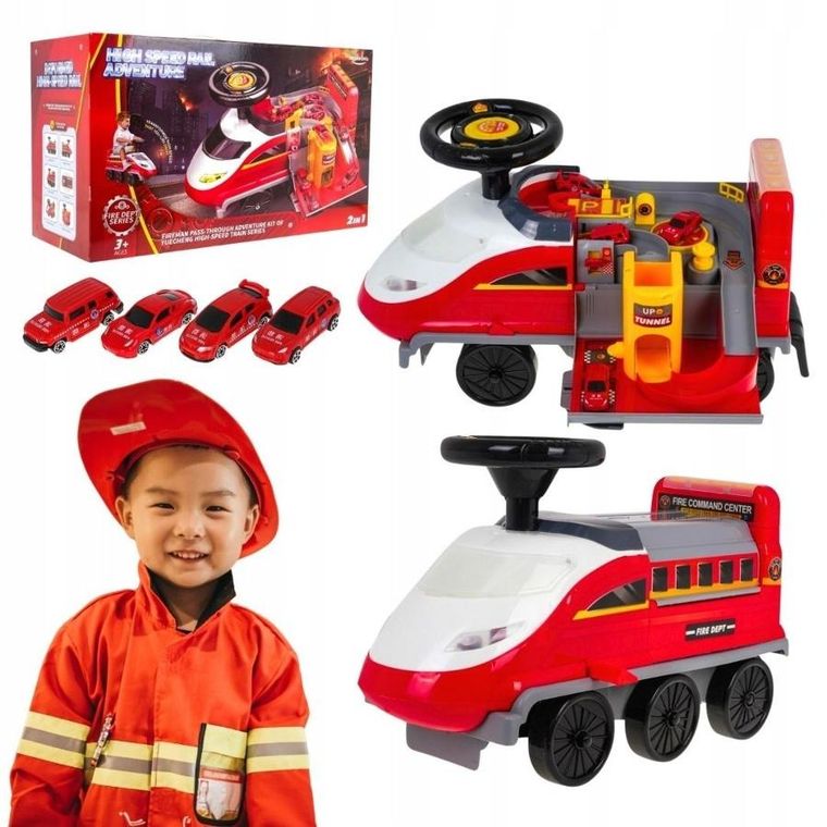 Maksik, jeździk interaktywny, straż pożarna, rozkładany tor samochodowy