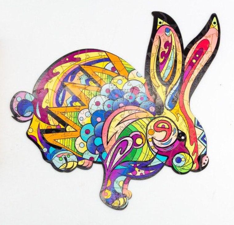 Maksik, puzzle drewniane, puszysty królik, 121 elementów