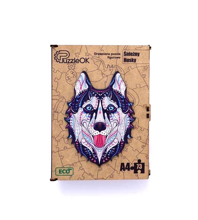 Maksik, puzzle drewniane, śnieżny husky, 123 elementów