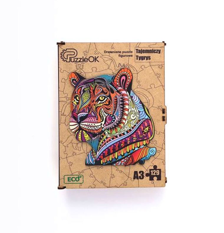 Maksik, puzzle drewniane, tajemniczy tygrys, 129 elementów