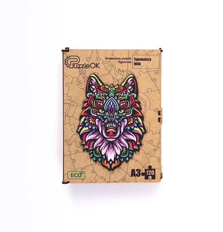 Maksik, puzzle drewniane, tajemniczy wilk, 120 elementów