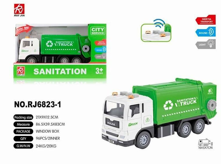 Maksik, śmieciarka, pojazd ze światłem i dźwiękiem, zielony